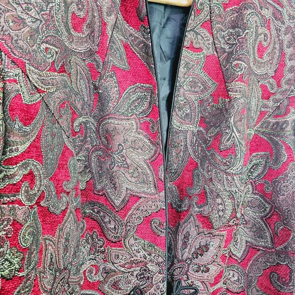 Vintage Paisley Jacquard Tapestry Jacket Womens Large Red‎ & Black Design《938》J - Picture 3 of 4